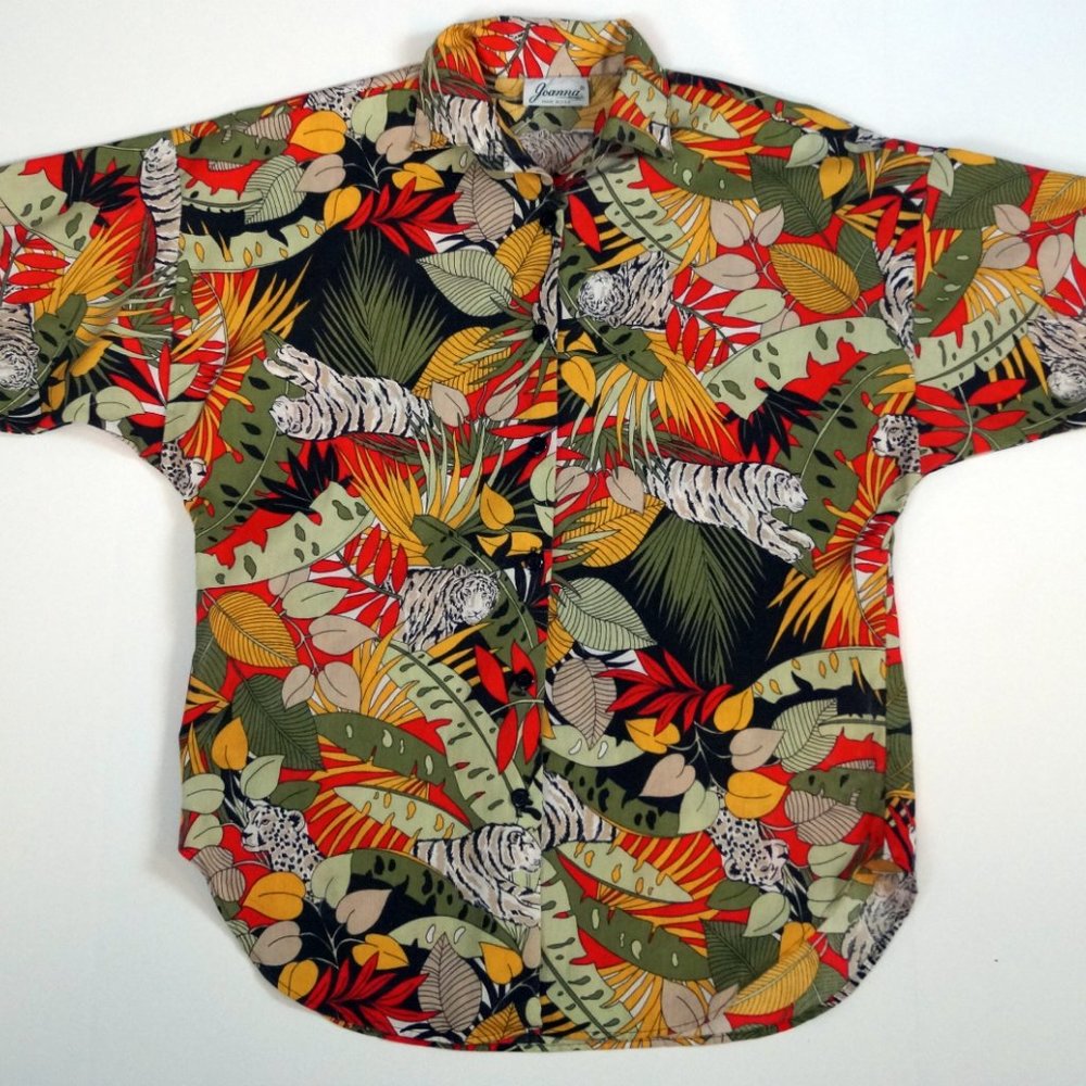 Vintage Tropical Tiger Print 80s 90s Camp Shirt
